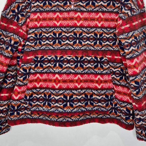 American Eagle Woman’s Top Sm 1/4 Zip Fleece Pullover Red Black Fair Isle Pocket - Picture 4 of 10